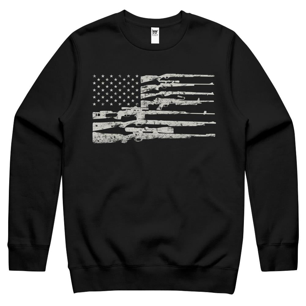 Big American Flag With Machine Guns T-Shirt 2A Flag Shirt Crewneck Sweatshirt