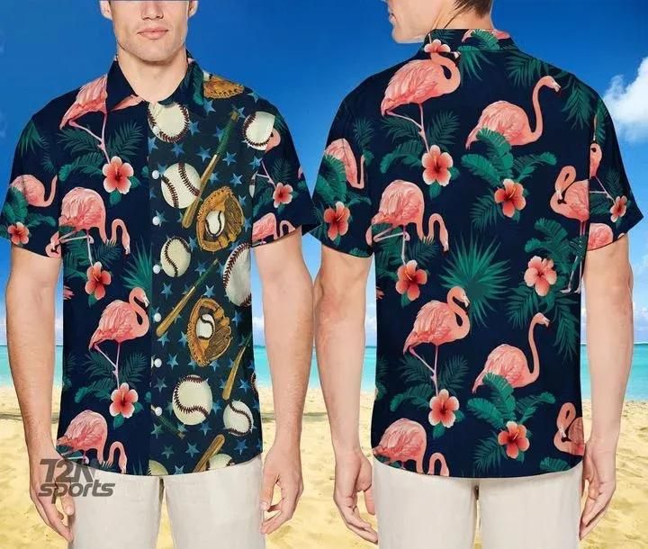 Baseball Flamingo Aloha Hawaiian Shirt Colorful Short Sleeve Summer Beach Casual Shirt For Men And Women