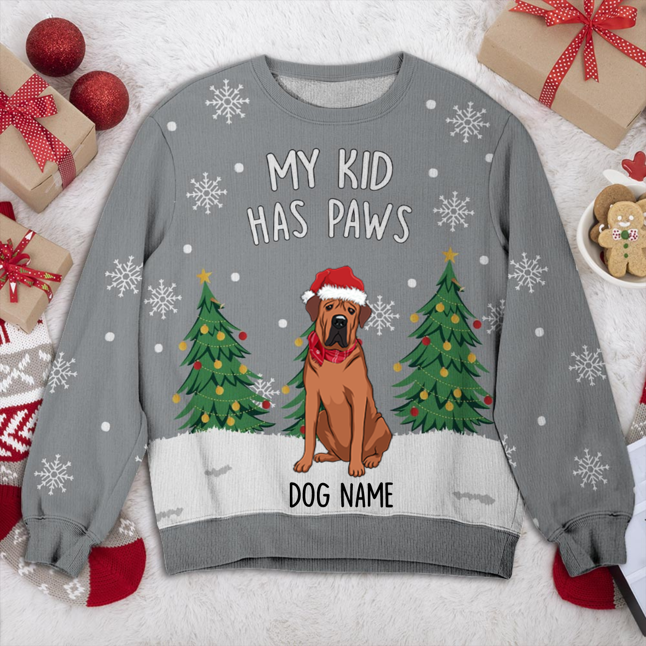 Tosa My Kid Has Paws Personalized Sweater, Dog Ugly Christmas Sweater