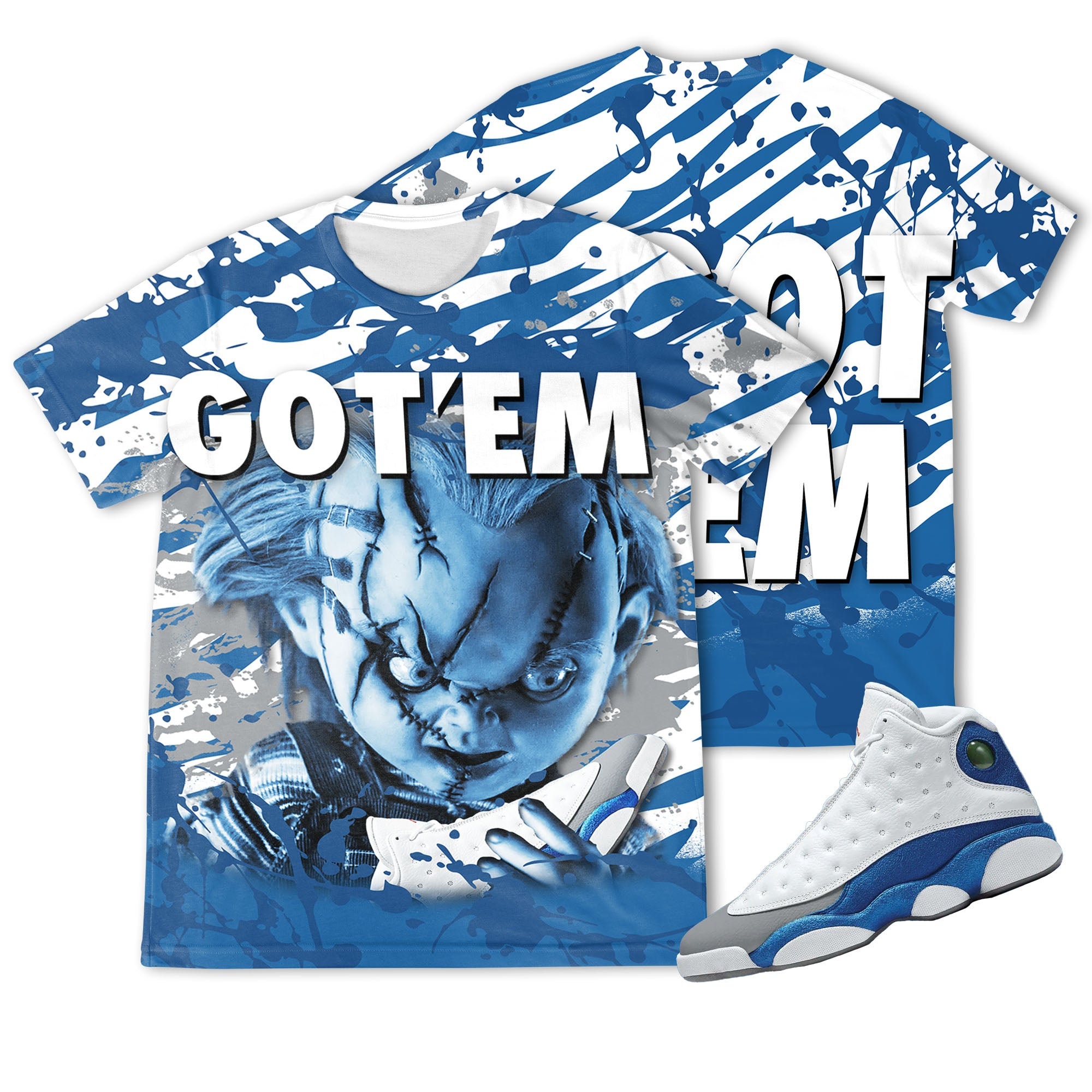 Chucky Gotem 3D Zebra Stripes Paint Unisex matching 3D Shirt Jordan 13 Retro French Blue Shirt trending 2022, oversized shirt