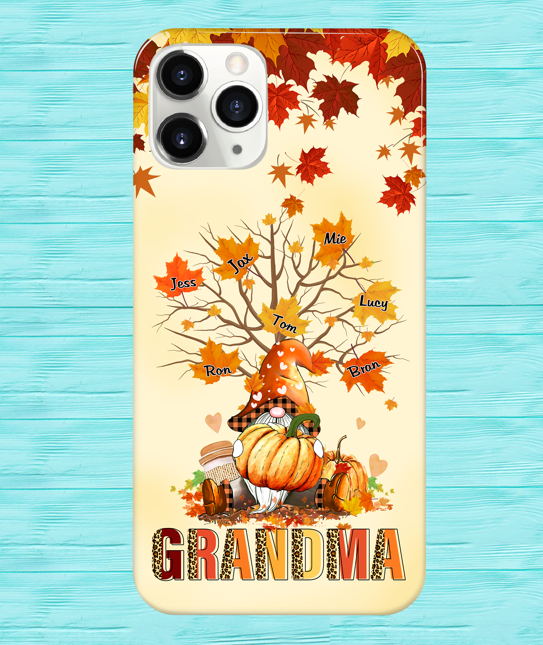 Personalized Grandma Autumn Shirt, Gnome Leopard Pumpkin Tree Fall Autumn Phonecase Gift