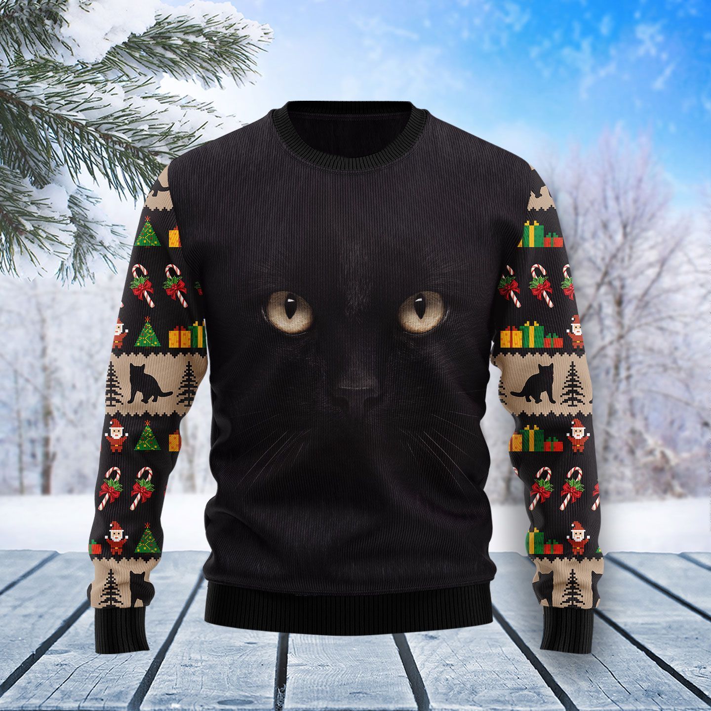 Black Cat Cute Face Ugly Christmas Sweater For Men & Women Adult