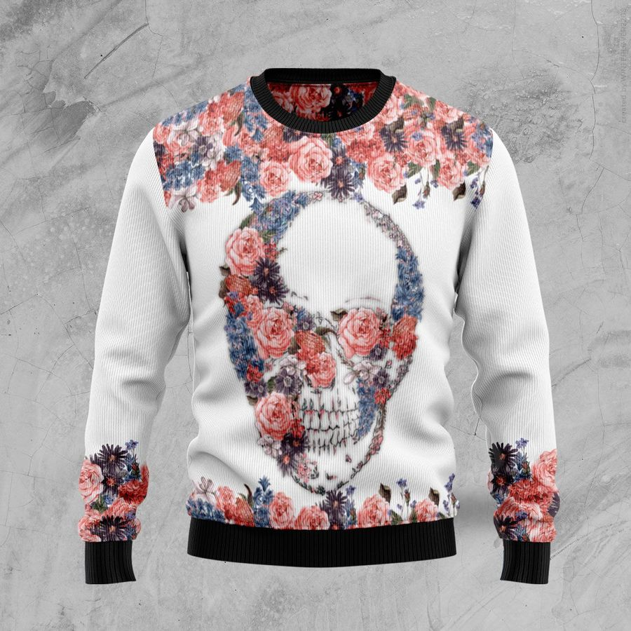 Skull Flower Christmas Ugly Sweater | Unisex | Full Size | Adult | Colorful | US3064