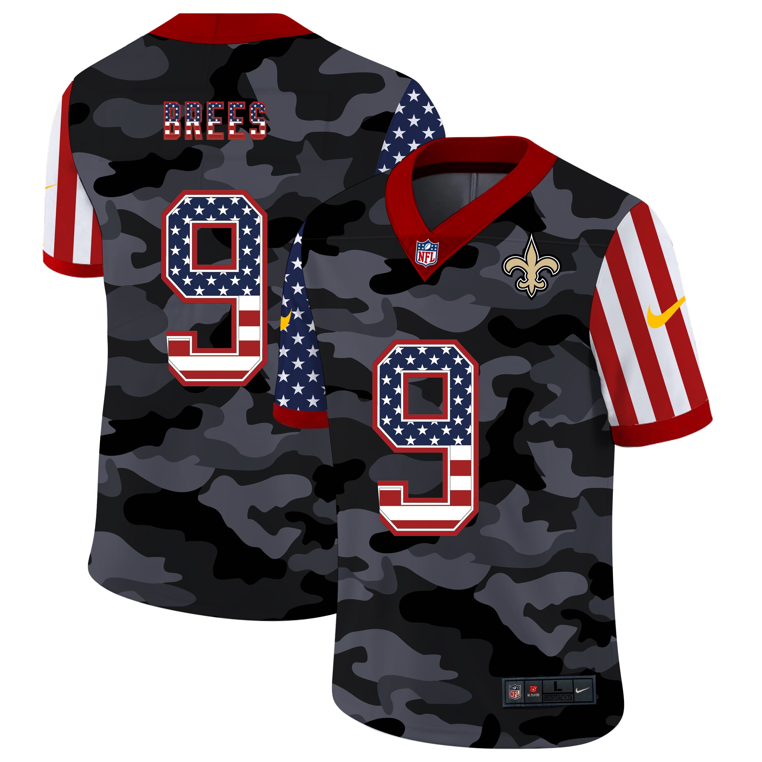 Men’S New Orleans Saints Drew Brees Camo Usa Flag Limited Jersey