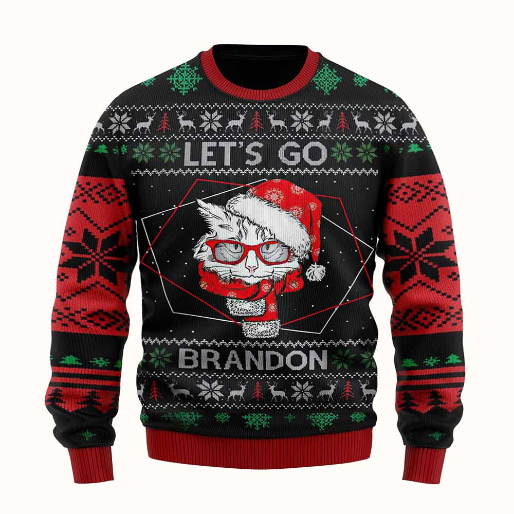 2021 Classic Ugly Sweater – Santa Cat Lets Go Brandon