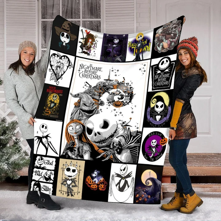 Before Christmas Skeleton Couple Pumpkin Moon Halloween Multicolor Halloween Gifts 3D Print Fleece Sherpa Blanket