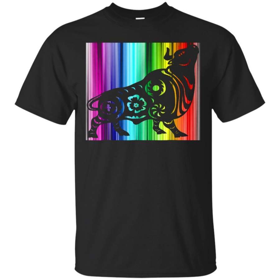 AGR Black Bull Cow Rainbow Picture Shirt Great Rodeo Cowboy Gift Jaq T-shirt