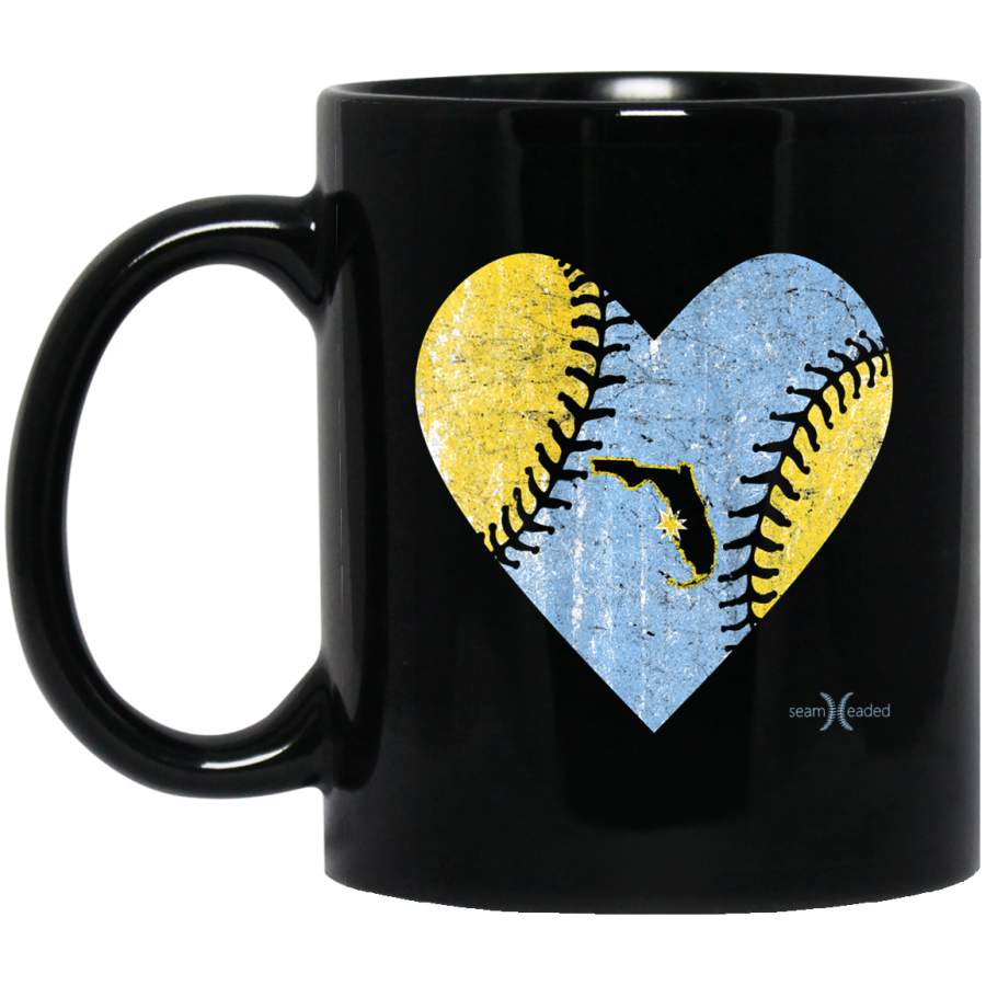 Vintage Tampa Bay Baseball Heart with Sun Ray Map of Florida Coffee Mug