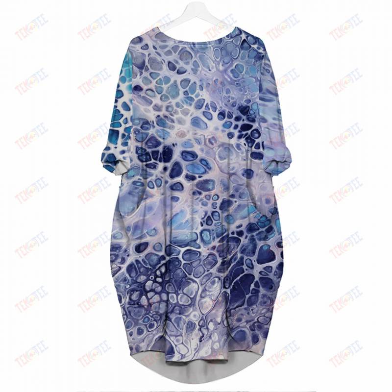 Temotee Marble Paint Blue – Woman 3D Pocket Dress Afro Girl Shirt African American Woman Gift Idea TMT2427