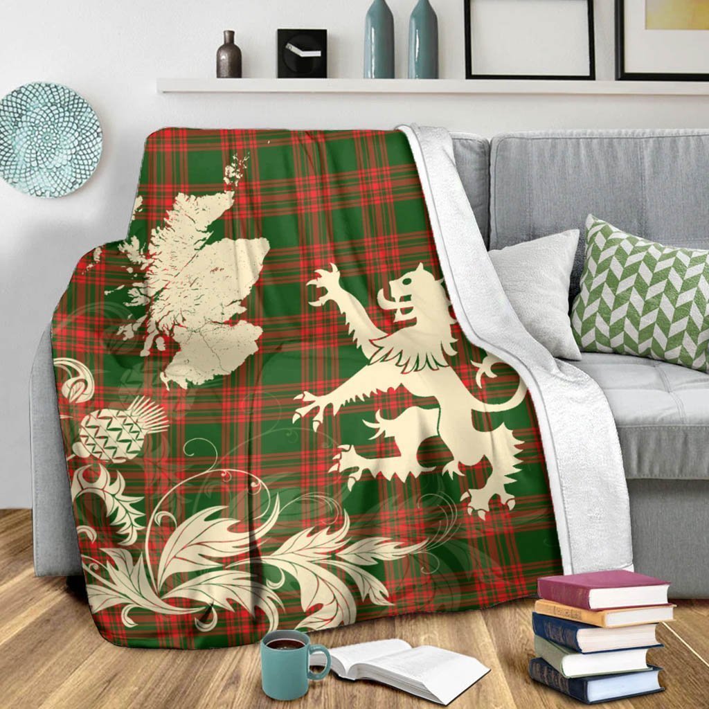 Tartan Blanket Menzies Green Modern Tartan Scotland Lion Thistle Map Plaid Blanket