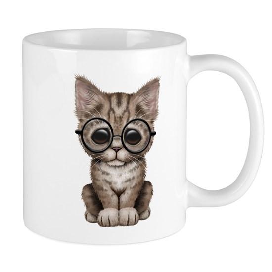 Cute Tabby Kitten With Eye Glasses Mug