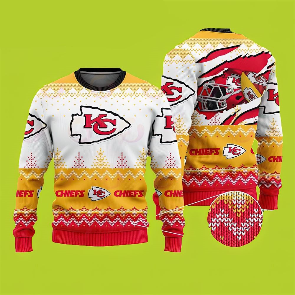 Kansas City Chiefs Sweatshirt Helmet Rugby Ball Kansas City Chiefs Sweatshirt Yellow White Unisex Adults New Release