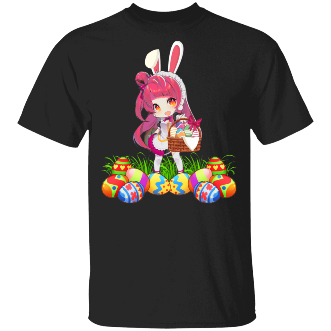 Easter Anime Shirt Anime Girl With Easter Bunny Ears Cool Easter Day Japanese Anime Girl Eggs Hunting Lover Gifts T-Shirt