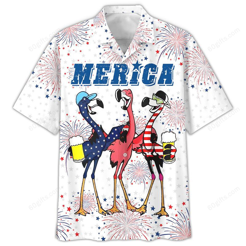 3D Hawaiian Shirt, Hoodie, Zip Hoodie, Hoodie Dress, Sweatshirt 3-Flamingo Independence Day Usa All Over Print