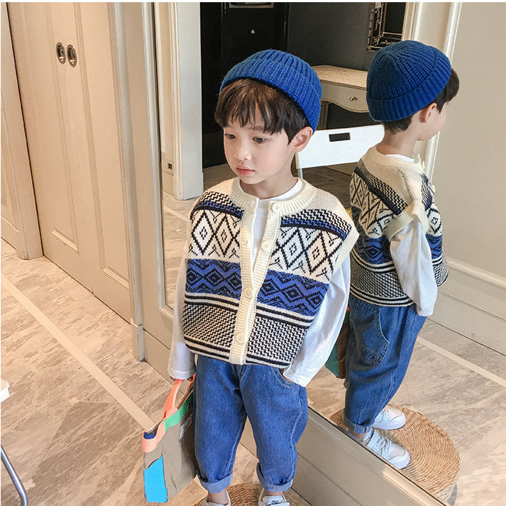 Children Single-breasted Vests Sweaters Cotton Vest Boy Sleeveless Sweaters Kids Boys O-Neck Pullover Knitting Vest Coat Sweater alx