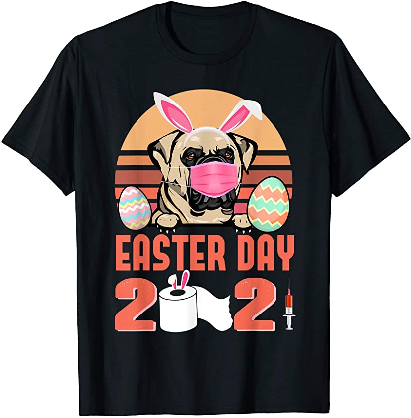 Bullmastiff Dog Face Mask Bunny Egg Easter Day 2021 T-Shirt