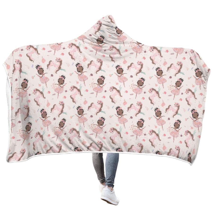 Ballet Girl Dancing With Unicorn Custom Hooded Blanket