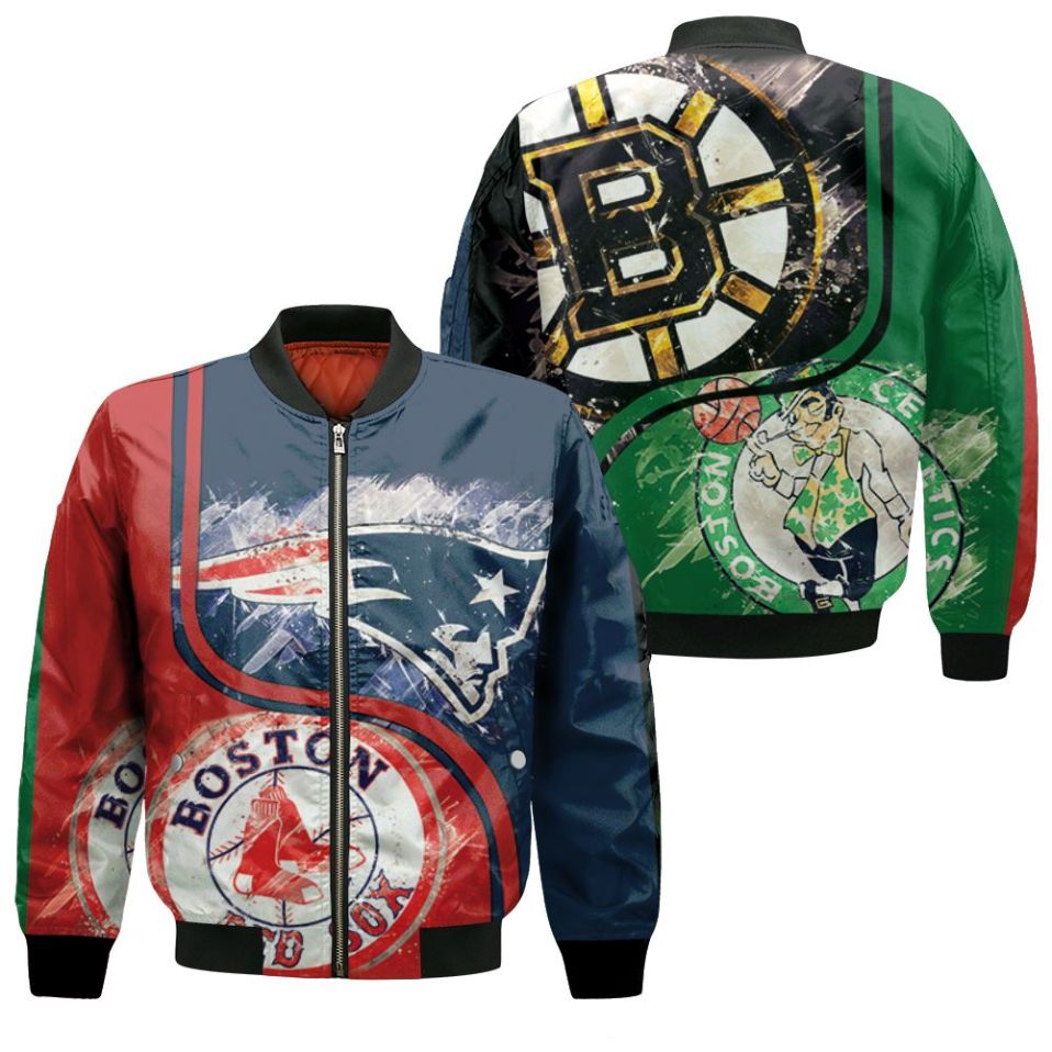 Boston Red Sox New England Patriots Boston Bruins Boston Celtic 3D Jersey Bomber Jacket