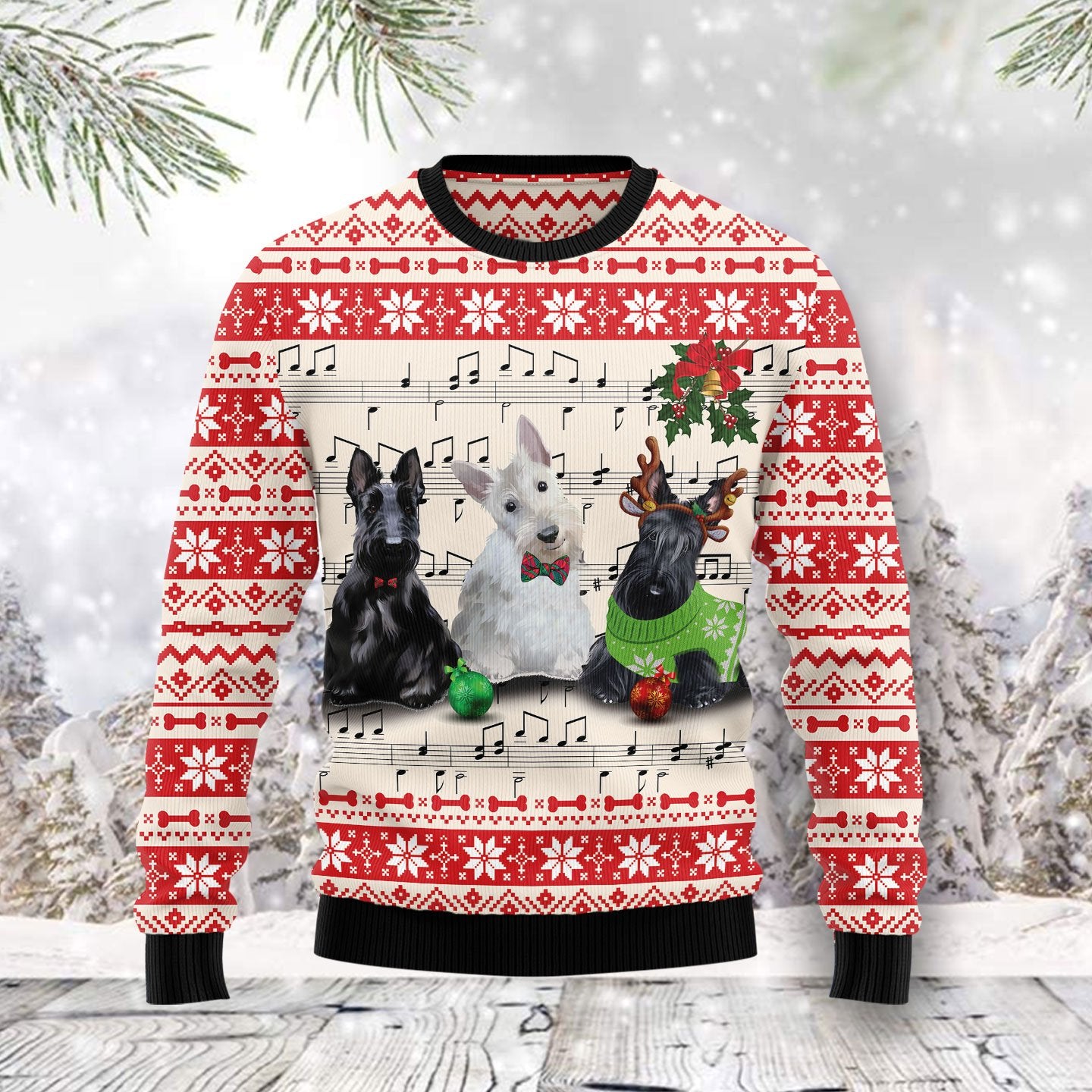 Scottish Terrier Music Sweatshirt, Ugly Christmas Sweatshirt For Dog Lovers