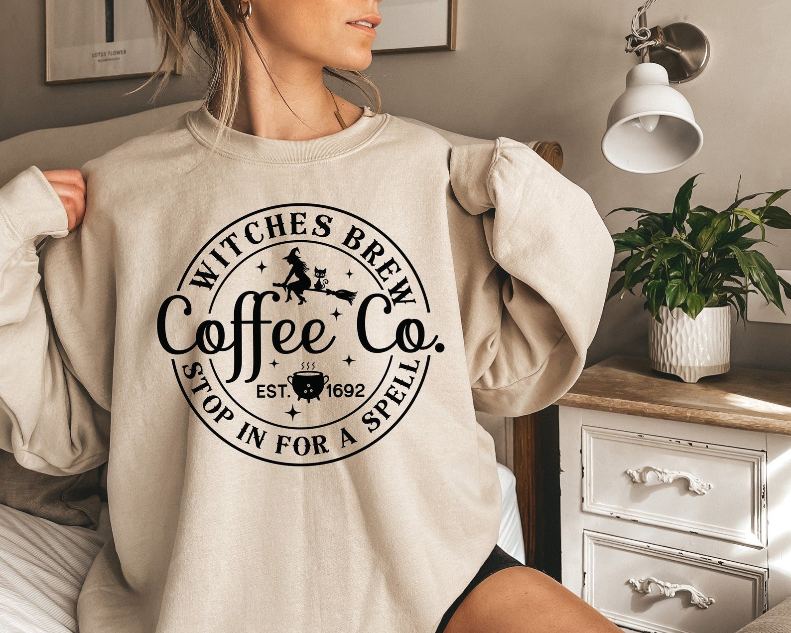 Witches Brew Sweatshirt,Halloween Sweatshirt,Funny Coffee Co Crewneck Sweatshirt,Halloween Witches Pullover Sweatshirt,Funny Halloween Sweatshirt