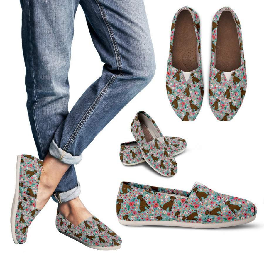 Chocolate Labrador Flower Casual Shoes-Clearance