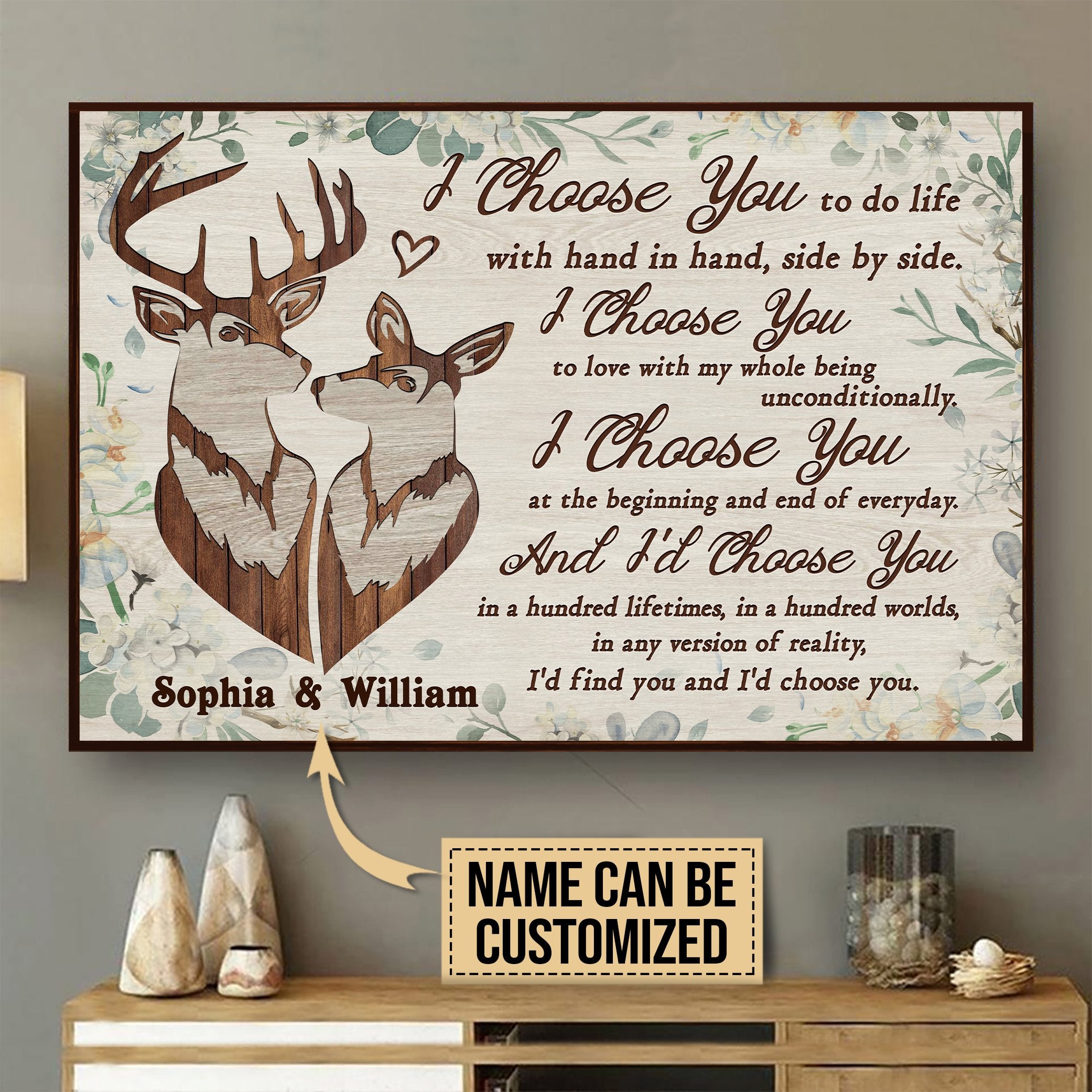 Aeticon Gifts Personalized Deer Pallet I Choose You Canvas Mom Dad Gift Home Decor