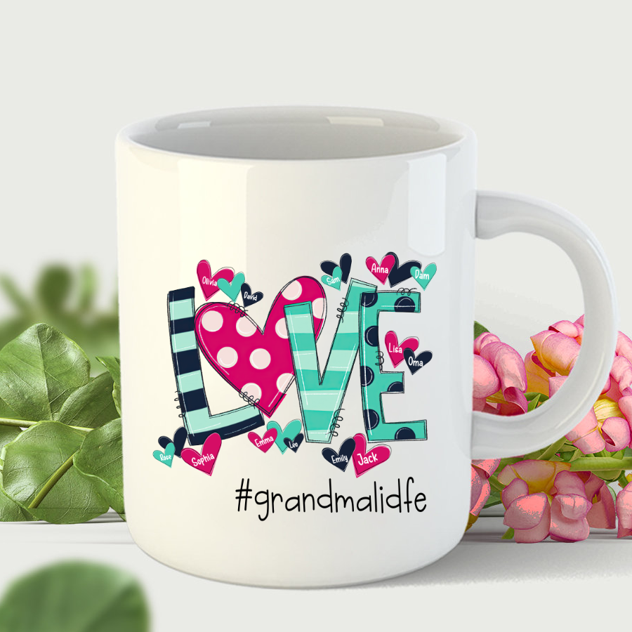 Valentines Love Grandma Custom Names Mug