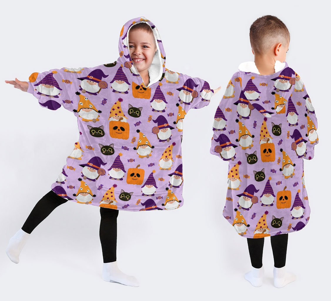 Halloween Gifts For Kids Pumpkins Black Cats And Dwarfs Wearable Blanket Snug Hoodie