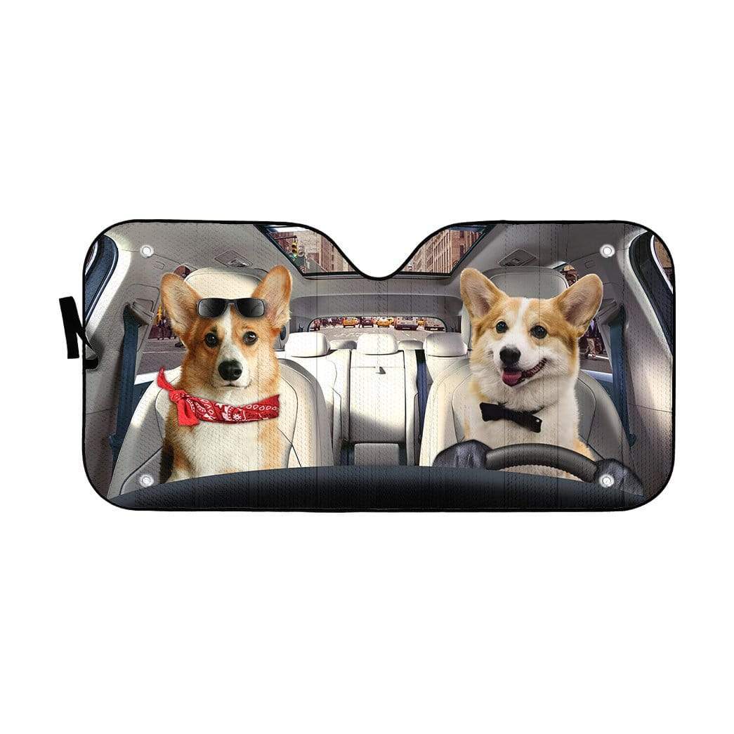 Gearhumans 3D Love Couple Pembroke Welsh Corgi Dogs Custom Car Auto Sunshade