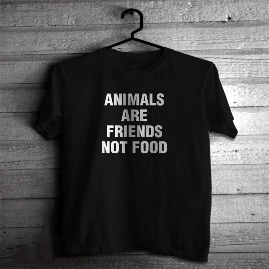 Animals Are Friends Not Food T Shirt, 100% Cotton Tee Mens Round Neck Short Sleeves T Shirt Fashion Casual T-Shirt Cool Tops Clothing