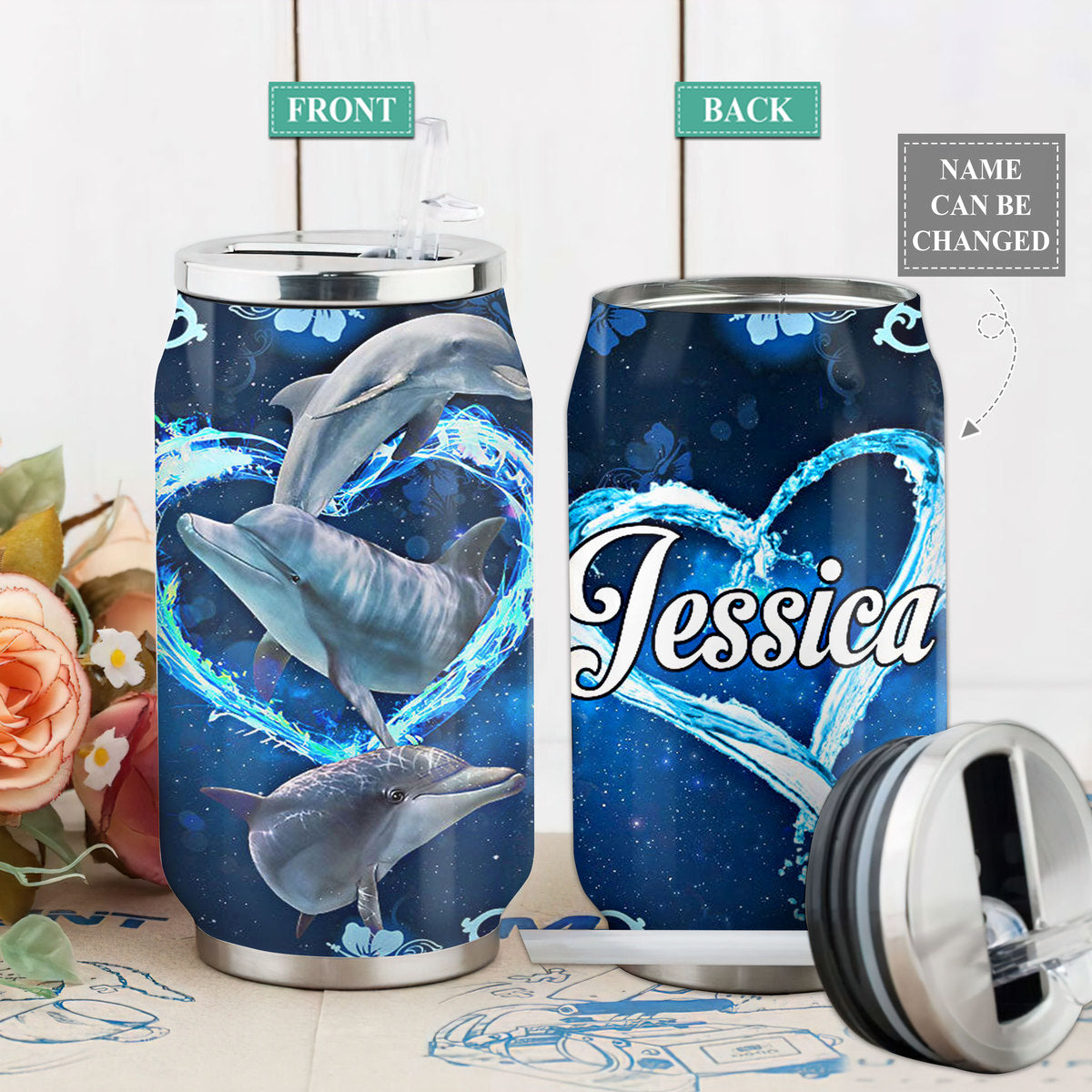 Dolphin Heart Water Personalized – Soda Can Tumbler