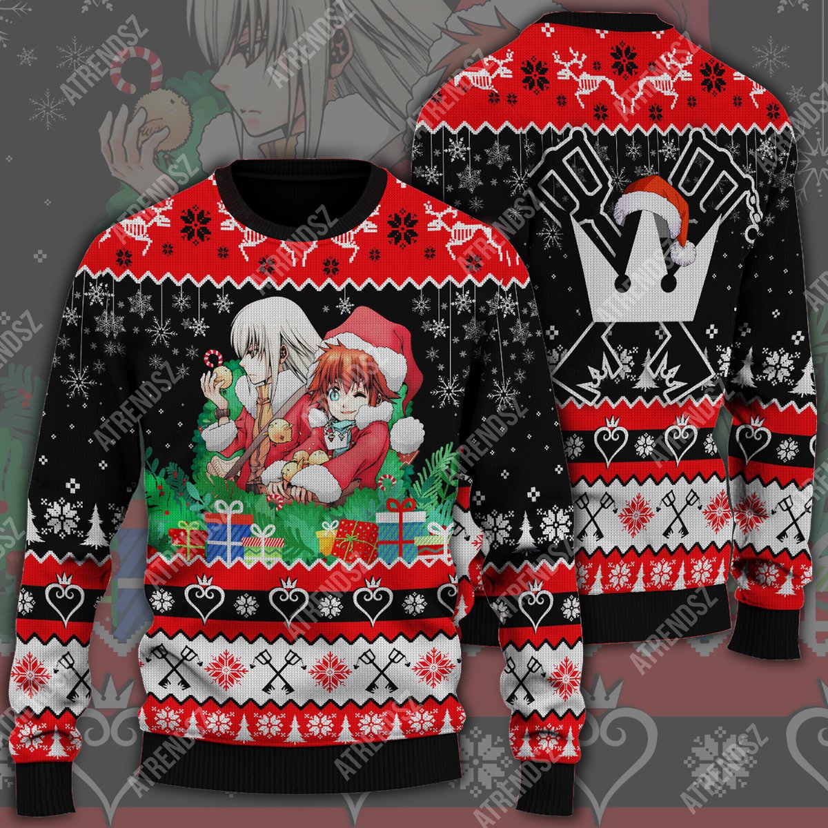 Unifinz Kingdom Hearts Sweater Sora Riku Red Christmas Suit Gifts Black Red Ugly Sweater 2022