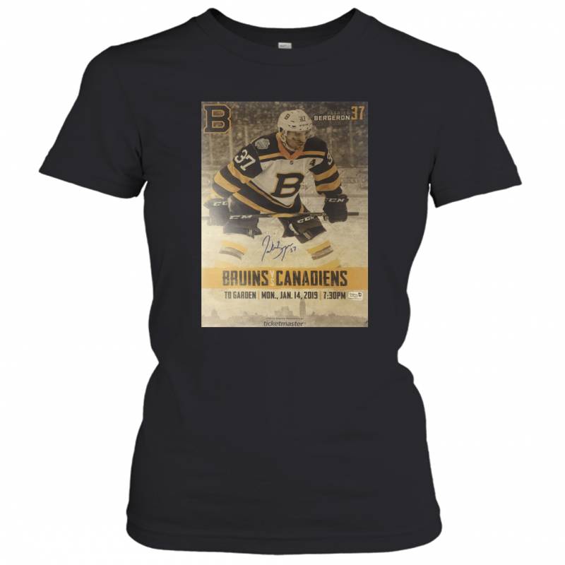 Patrice Bergeron Boston Bruins Signed Autographed Game Day Roster Women’s T-Shirt