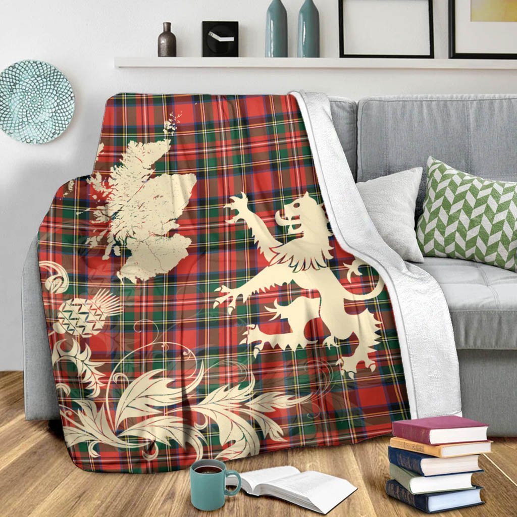 Tartan Blanket Stewart Royal Modern Tartan Scotland Lion Thistle Map Plaid Blanket