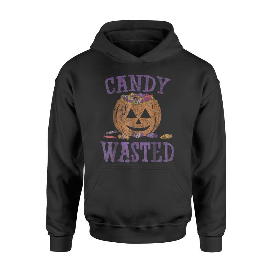 Candy Wasted Funny Halloween Pumpkin Distressed Halloween Hoodie