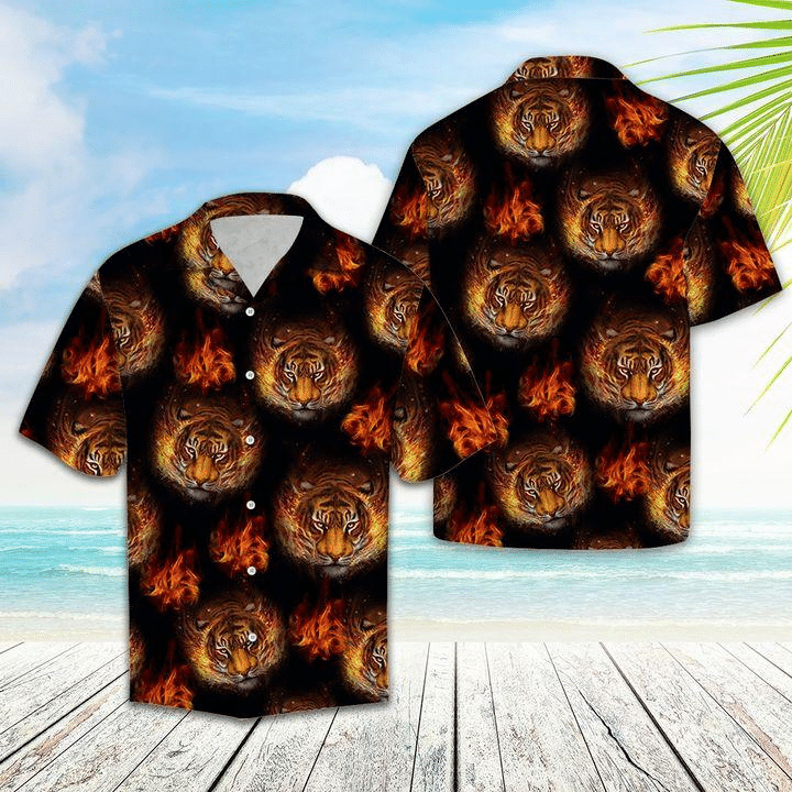 Waybackapparel Tiger Fire Hawaiian Shirt 3D Hawaiian Shirt