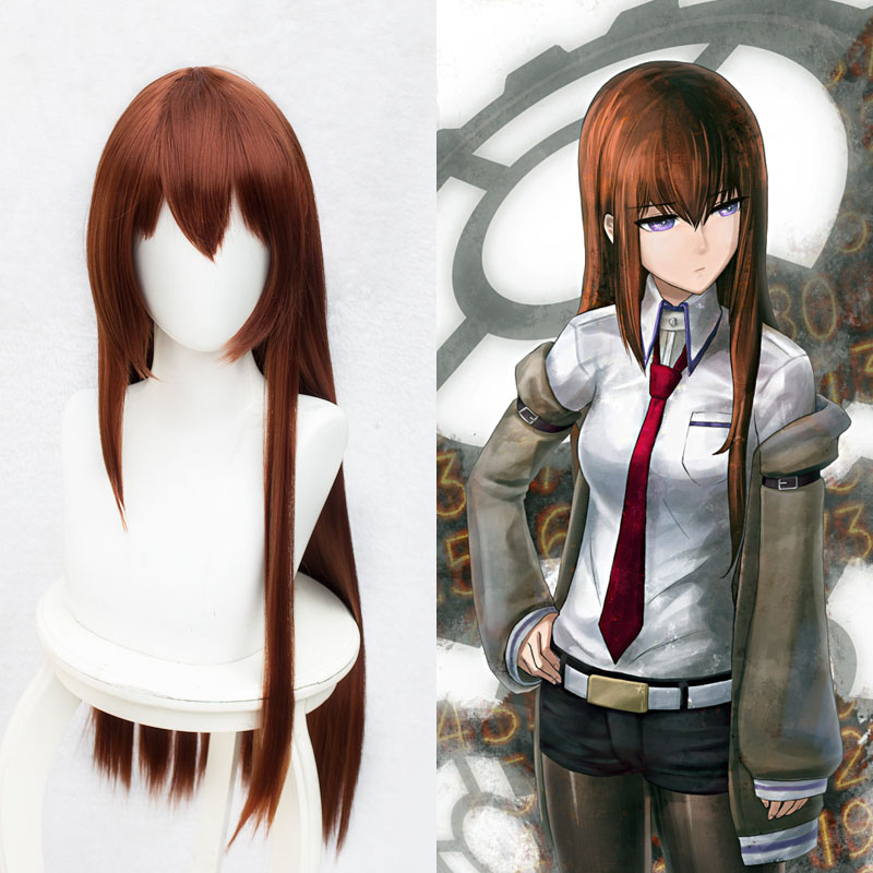 Anime Steins Gate Makise Kurisu Christina Assistant Auburn Straight 100cm / 1M Long Straight Synthetic Hair Cosplay Wig +Wig Cap alx