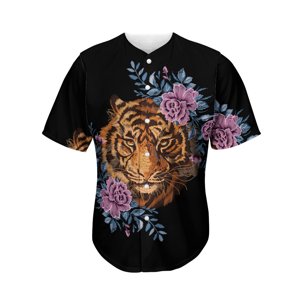 Embroidery Tiger And Flower Print Men’S Baseball Jersey 3D Print