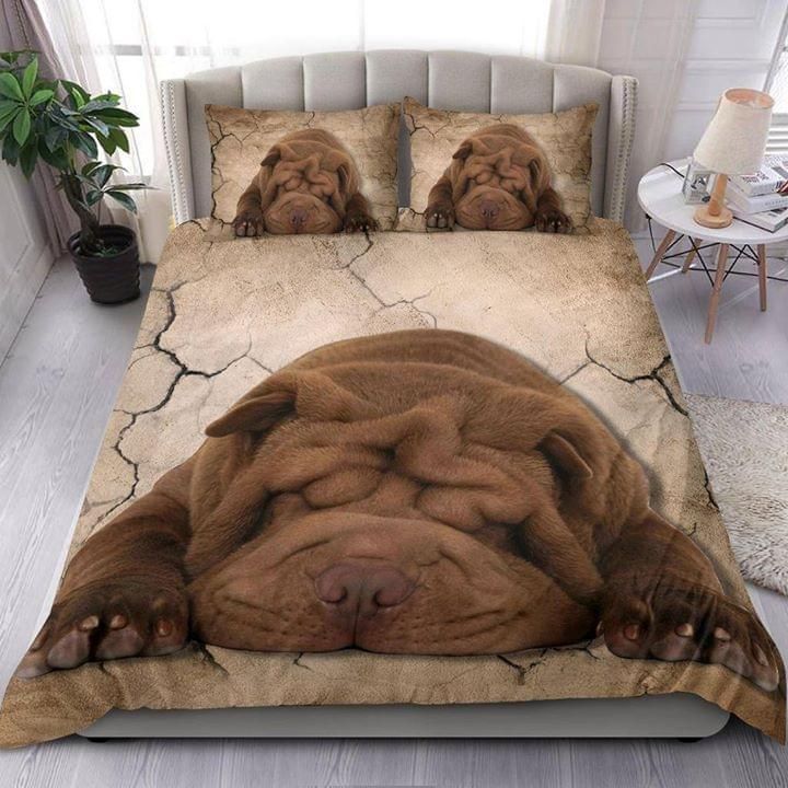 Shar Pei Fleece Dog Animal Duvet Quilt Bedding Set