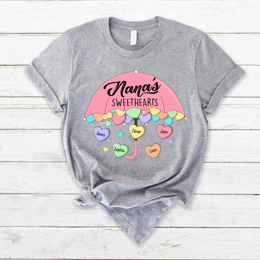 Personalized Nana’S Sweethearts With Grandkids Candy Hearts Valentines Day T-Shirt