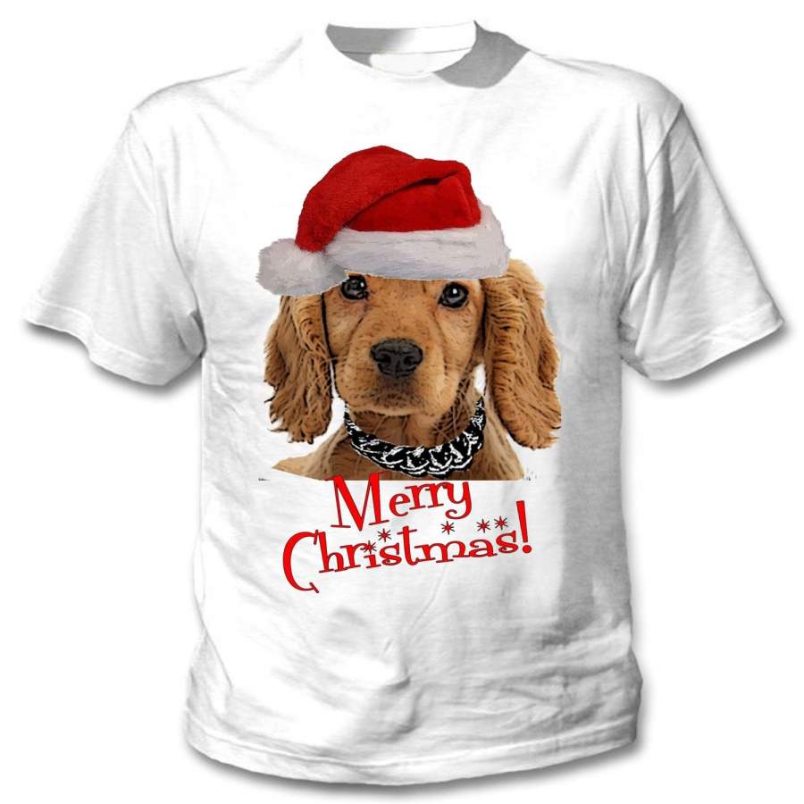 Merry Christmas Golden Cocker Spaniel Men Cotton T Shirt