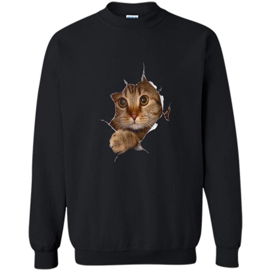 Sweet Kitten Torn Cloth 3D  – Funny Cat Lover Tee Printed Crewneck Pullover Sweatshirt