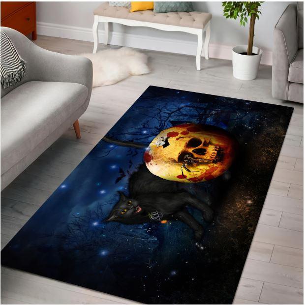 Themazicc Halloween Skull Black Cat D Rug Am-Lam