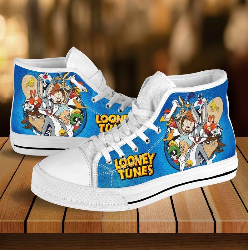 Looney Tunes High Top Looney Tunes Fashion Bugs Bunny Casual Daffy Duck  Cartoon Print Shoes White High Top Shoes