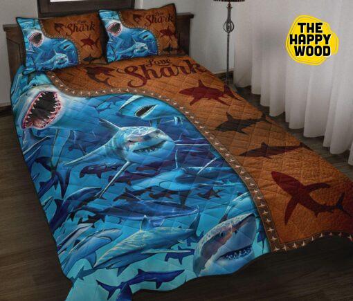 Shark Sea Leather Brown Style Quilt Bed Set And Pillow Covers