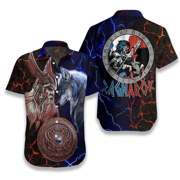 Wolf Viking Odin And Fenrir Battle Hawaiian Shirt | Unisex | Full Size | Adult | Colorful | HW2470