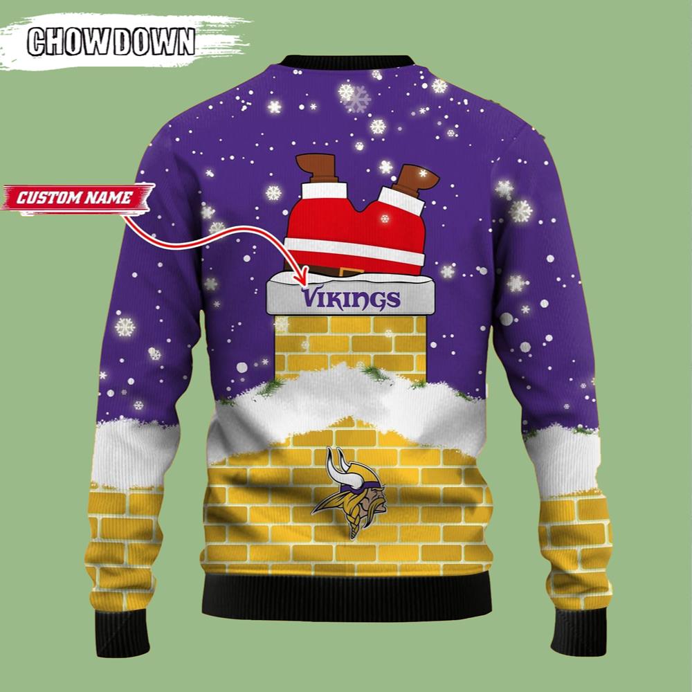 Football Santa Claus 3D Minnesota Vikings Gift For Fan Ugly Wool Sweater Christmas