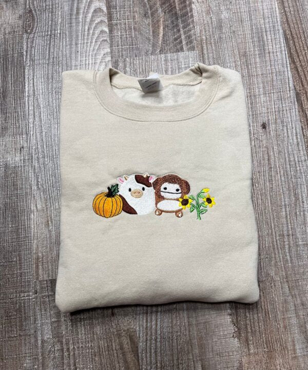 Thanksgiving Fall Pumpkin Sunflower Squishmallow Embroidered Sweatshirt 2D Crewneck Sweatshirt All Over Print Sweatshirt For Women Sweatshirt For Men Sws3949