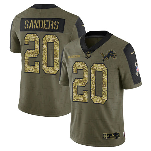 Men’S Detroit Lions Barry Sanders Camo 2021 Salute To Service Limited Player Jersey