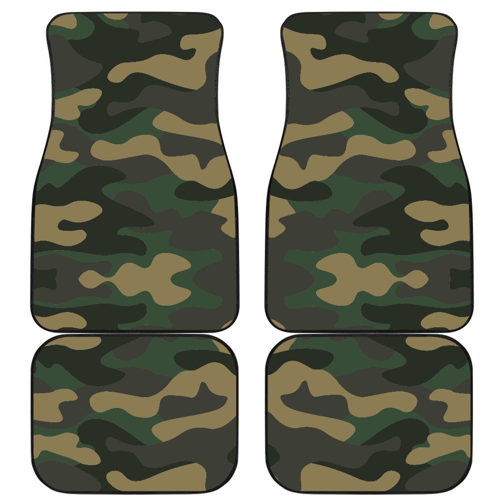 Black And Green Camouflage Print Front And Back Car Floor Mats, Front Car Mat